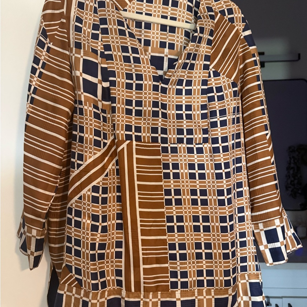 Lafayette 148 New York Brown and Blue Plaid Top